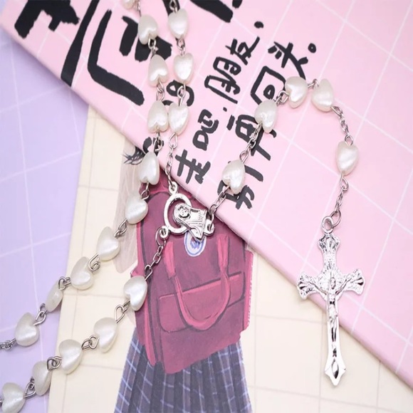 Catholic porcelain white rosary prayer necklace, - Picture 2 of 7